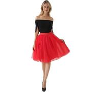 roter tüllrock,4 Layers Tüllrock Damen Leicht Blickdicht Tütü Rock Lang Petticoat Unterrock Elastische Hohe Taille A-Linie Große Größen Tüll Rock,Rot,XL