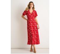 Rotes Midikleid aus Viskose mit Spitzenbesatz EU 40 / UK 12