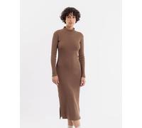 Rotholz Mock Neck Kleid aus Rippenstrick Braun XS