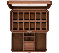 ROTHWELL 12-Fach-Leder-Uhrenbox mit Valet-Schublade - 12-Fach-Luxus-Uhrenetui, Display-Organizer, Microsuede-Einlage, Herren-Accessoires-Halter, Schmuckkästchen, Schmuck-Display-Organizer (Tan/Braun)