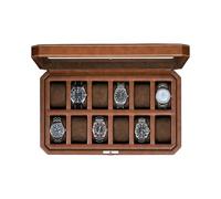 ROTHWELL 12 Slot Leder Uhrenbox für Herren - Luxus Uhrenetui Display Organizer, Herren Aufbewahrungsboxen Halter Großer Glasdeckel (Schwarz/Grau)