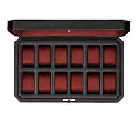 ROTHWELL 12 Slot Leder Uhrenbox - Luxus Uhrengehäuse Display Organizer, Herren Aufbewahrungsboxen Halter Große Glasplatte (Schwarz/Rot)