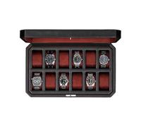 ROTHWELL 12 Slot Leder Uhrenbox - Luxus Uhrengehäuse Display Organizer, Herren Aufbewahrungsboxen Halter Große Glasplatte (Schwarz/Rot)