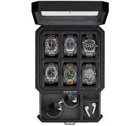 ROTHWELL 6 Slot Leder Uhrenbox mit Valet Schublade - Luxus Uhrenetui Display Organizer, Herren Aufbewahrungsboxen Halter Große Glasplatte (Schwarz/Grau)