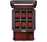 ROTHWELL 6 Slot Leder Uhrenbox mit Valet Schublade - Luxus Uhrengehäuse Display Organizer, Herren Aufbewahrungsboxen Halter Große Glasplatte (Schwarz/Rot)