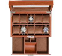 ROTHWELL Leder-Uhrenbox mit 10 Fächern, Luxus-Uhrenetui, Display-Organizer, abschließbarer Schmuck-Uhrenhalter mit Glasdeckel (Hellbraun/Braun)