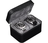 ROTHWELL Reiseetui für 2 Uhren für Herren, kompakte Schutzhülle aus PU-Leder mit Mikrovelours-Innenseite, passend für Uhren und Smartwatches bis 55 mm (Schwarz/Grau)