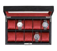 ROTHWELL Uhrenbox aus Leder mit 10 Fächern - Luxus-Uhrenetui, Veranstalter Uhrenaufbewahrung, Ultraweiches Mikro Wildlederimitat Futter, Abschließbarer Schmuck-Uhrenhalter mit Großer Glasplatte