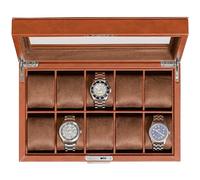 ROTHWELL Uhrenbox aus Leder mit 10 Fächern - Luxus-Uhrenetui, Veranstalter Uhrenaufbewahrung, Ultraweiches Mikro Wildlederimitat Futter, Abschließbarer Schmuck-Uhrenhalter mit Großer Glasplatte