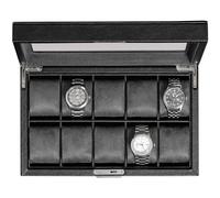 ROTHWELL Uhrenbox aus Leder mit 10 Fächern - Luxus-Uhrenetui, Veranstalter Uhrenaufbewahrung, Ultraweiches Mikro Wildlederimitat Futter, Abschließbarer Schmuck-Uhrenhalter mit Großer Glasplatte