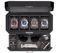 ROTHWELL Uhrenbox aus Leder mit 4 Schlitzen und Aufbewahrungsschublade - luxuriöser Schmuck-Organizer, verschließbare Vitrine mit Echtglas-Oberseite - Uhrenbox-Organizer für Damen und Herren (grau)
