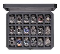 ROTHWELL Uhrengehäuse mit 18 Schlitzen - Luxus-Uhrenbox für Herren, Echtglasplatte, abschließbar, elegantes Uhrendisplay für Sammlungen (Carbon)