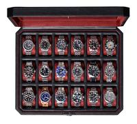 ROTHWELL Uhrengehäuse mit 18 Schlitzen - Luxus-Uhrenbox für Herren, Echtglasplatte, abschließbar, elegantes Uhrendisplay für Sammlungen (Schwarz/Rot)