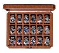 ROTHWELL Uhrengehäuse mit 18 Schlitzen - Luxus-Uhrenbox für Herren, Echtglasplatte, abschließbar, elegantes Uhrendisplay für Sammlungen (Tan/Braun)