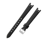 ROUHO 12 x 6mm Damen Kleines Zifferblatt Uhrenarmband, Echtleder Uhrenkette Zubehör für Anne Klein-Schwarz + Silber Schließe