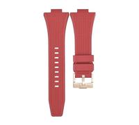 ROUHO 12mm x 26mm Konvexer Anstoß Silikon Uhrenarmband, Weiches Kautschuk Ersatzband für Tissot PRX T137.407/410-Rot + Roségold Schließe