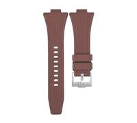 ROUHO 12mm x 26mm Konvexer Anstoß Silikon Uhrenarmband, Weiches Kautschuk Ersatzband für Tissot PRX T137.407/410-Braun + Silber Schließe