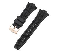 ROUHO 12mm x 26mm Konvexer Anstoß Silikon Uhrenarmband, Weiches Kautschuk Ersatzband für Tissot PRX T137.407/410-Schwarz + Roségold Schließe