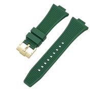 ROUHO 12mm x 26mm Konvexer Anstoß Silikon Uhrenarmband, Weiches Kautschuk Ersatzband für Tissot PRX T137.407/410-Grün + Gold Schließe