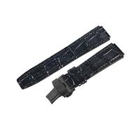 ROUHO 18 x 23mm Konvexer Anstoß Echtleder Uhrenarmband Faltschließe Ersatz Uhr Band für Fiyta Interstellar Space Capsule DGA35001/DGA35005/35007-Schwarz + Schwarz Schließe