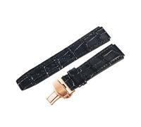 ROUHO 18 x 23mm Konvexer Anstoß Echtleder Uhrenarmband Faltschließe Ersatz Uhr Band für Fiyta Interstellar Space Capsule DGA35001/DGA35005/35007-Schwarz + Roségold Schließe