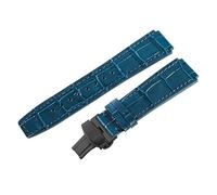 ROUHO 18 x 23mm Konvexer Anstoß Echtleder Uhrenarmband Faltschließe Ersatz Uhr Band für Fiyta Interstellar Space Capsule DGA35001/DGA35005/35007-Blau + Schwarz Schließe