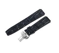 ROUHO 18 x 23mm Konvexer Anstoß Echtleder Uhrenarmband Faltschließe Ersatz Uhr Band für Fiyta Interstellar Space Capsule DGA35001/DGA35005/35007-Schwarz + Silber Schließe