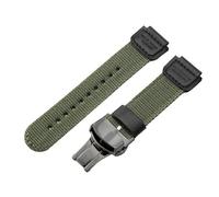 ROUHO 18 x 25mm Ersatz Sport Uhrenarmband Gekerbter Anstoß Gewebtes Nylon Uhrenarmband für Casio AE-1200WH SGW-300 AQ-S810W-Grün mit Schwarz Faltschließe