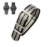 ROUHO 20mm Atmungsaktives Nylon Uhrenarmband, Verstellbares Ersatz-Uhrenband Zubehör für Omega Seamaster 007 NATO Longines Conquest-Khaki Schwarz + Silber Schnalle