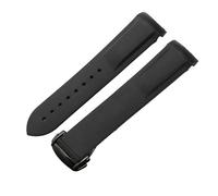 ROUHO 20mm Gebogener Anstoß Ersatz-Uhrenarmband, Silikonkautschuk Armband für Omega Seamaster Planet Ocean-Schwarz + Schwarz Schließe