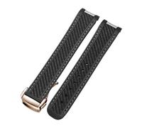 ROUHO 20mm Silikon Gummi Uhr Armband Ersatz Uhr Zubehör Uhrenarmband für Omega Seamaster 150-Schwarz Weiß + Roségold Schnalle