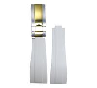 ROUHO 20mm Silikon Gummi Uhrband Schiebeverschluss Verschluss Ersatz Uhr Armband für Rolex Daytona SUB GMT-Weiß + Silber Gold Schnalle