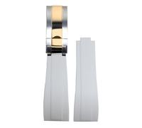 ROUHO 20mm Silikon Gummi Uhrband Schiebeverschluss Verschluss Ersatz Uhr Armband für Rolex Daytona SUB GMT-Weiß + Silber Roségold Schnalle