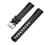 ROUHO 20mm Silikon Kautschuk Uhrenarmband Rundanstoß, Wasserdichtes Ersatz Uhrenband für Omega Seamaster 300-Schwarz + Silber Schließe