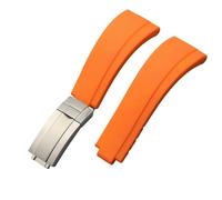 ROUHO 20mm Weicher Silikon Gummi Uhr Armband Verstellbare Einsatzverschluss Uhrband für Rolex Daytona GMT Yacht-Master-Orange + Silber Schnalle