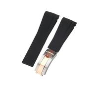 ROUHO 21mm Weicher Gummi Uhr Armband Zubehör Ersatz Einsatzverschluss Männer Uhrband für Rolex Submariner Yacht-Master-Schwarz + Silber Roségold Schnalle