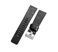ROUHO 22mm Echtleder Uhrenarmband Herren Damen Ersatz Armband Uhr Dornschließe für Diesel DZ1862 DZ1863 DZ1864 DZ1865-Schwarz + Silber Schnalle
