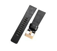 ROUHO 22mm Echtleder Uhrenarmband Herren Damen Ersatz Armband Uhr Dornschließe für Diesel DZ1862 DZ1863 DZ1864 DZ1865-Schwarz + Roségold Schnalle