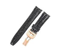 ROUHO 22mm Gewebtes Echtleder Uhrenarmband Herren Damen Dress Uhr Ersatz Zubehör für IWC Portugieser IW503312-Schwarz mit Roségold Faltschließe