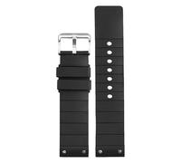 ROUHO 23mm Premium Schwarzes Kautschuk Uhrenarmband mit Schlaufen, Wasserdichtes Verstellbares Ersatzband für Cartier Santos 100-Schwarz + Silber Schließe