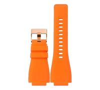 ROUHO 24mm Gekerbtes Weiches Silikon Uhrenarmband, Flexibler Kautschuk Ersatz Herren Uhrenband für Bell & Ross BR01/BR03-Orange + Roségold Schließe