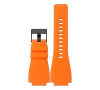 ROUHO 24mm Gekerbtes Weiches Silikon Uhrenarmband, Flexibler Kautschuk Ersatz Herren Uhrenband für Bell & Ross BR01/BR03-Orange + Schwarz Schließe