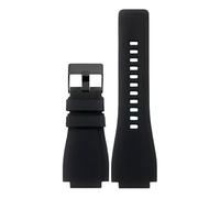 ROUHO 24mm Gekerbtes Weiches Silikon Uhrenarmband, Flexibler Kautschuk Ersatz Herren Uhrenband für Bell & Ross BR01/BR03-Schwarz + Schwarz Schließe