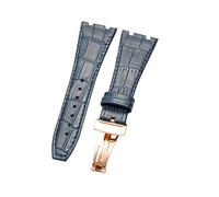 ROUHO 26 x 18mm Wasserdicht Leder Uhrenarmband Faltschließe Ersatz Uhrenarmband für Audemars Piguet Royal Oak Offshore AP15400 26320-Blau mit Roségold Schließe