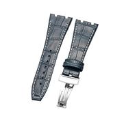 ROUHO 26 x 18mm Wasserdicht Leder Uhrenarmband Faltschließe Ersatz Uhrenarmband für Audemars Piguet Royal Oak Offshore AP15400 26320-Blau + Weiß mit Silber Schließe