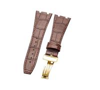 ROUHO 26 x 18mm Wasserdicht Leder Uhrenarmband Faltschließe Ersatz Uhrenarmband für Audemars Piguet Royal Oak Offshore AP15400 26320-Braun mit Gold Schließe