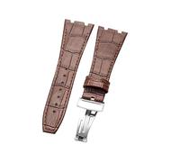 ROUHO 26 x 18mm Wasserdicht Leder Uhrenarmband Faltschließe Ersatz Uhrenarmband für Audemars Piguet Royal Oak Offshore AP15400 26320-Braun mit Silber Schließe