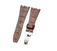 ROUHO 26 x 18mm Wasserdicht Leder Uhrenarmband Faltschließe Ersatz Uhrenarmband für Audemars Piguet Royal Oak Offshore AP15400 26320-Braun + Weiß mit Silber Schließe