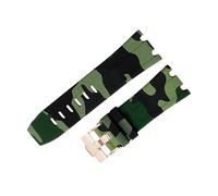 ROUHO 28 x 24mm Modifizierte Silikon Uhr Armband Verstellbare Pin Schnalle Uhrband für Audemars Piguet AP Royal Oak Offshore Diver 15710 15703 26470 15707 26703-Camouflage Tief Grün