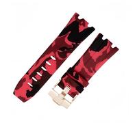 ROUHO 28 x 24mm Modifizierte Silikon Uhr Armband Verstellbare Pin Schnalle Uhrband für Audemars Piguet AP Royal Oak Offshore Diver 15710 15703 26470 15707 26703-Camouflage Rot